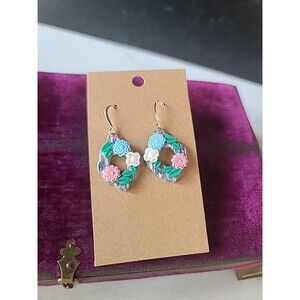 Polymer Clay Floral Dangling Pierced Earrings New